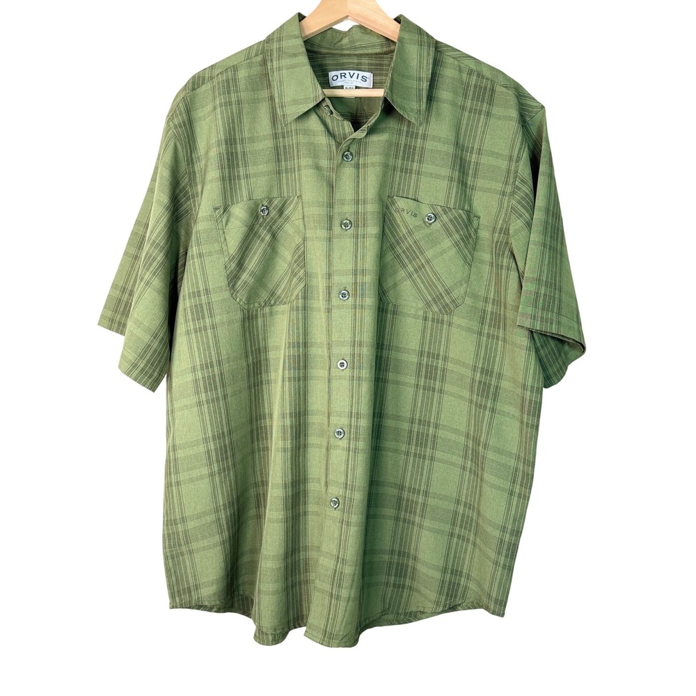 ORVIS Men's Plaid‎ Short Sleeve Button Up Shirt XL Green Classic Collection